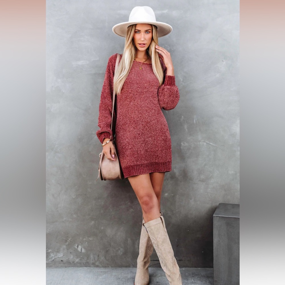 Vici OBSESSED WITH ME CHENILLE OFF THE SHOULDER MINI DRESS - RUST